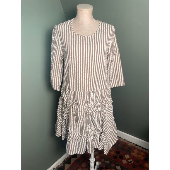 Tulip Matilda 100% Cotton Brown and White Stripped Dress. Size XS. Oversized. - Picture 1 of 6